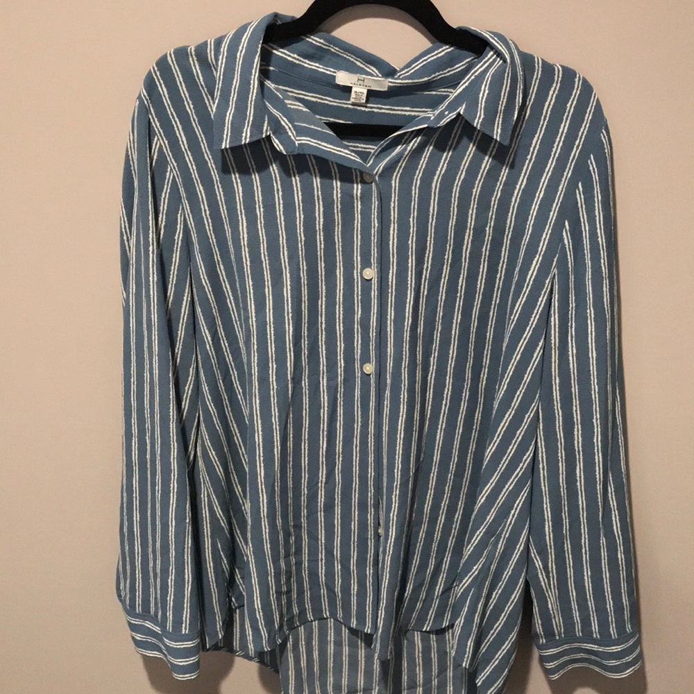 Halston blue and white striped button down